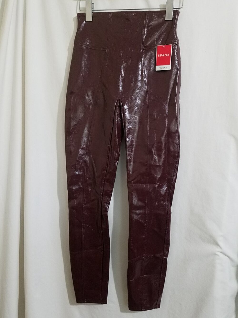 SPANX Faux Leather Leggings Women’s Small Burgundy Wine Ruby Shaping NWT
